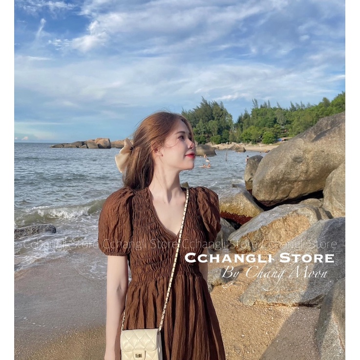 [ 𝐅𝐑𝐄𝐄 𝐒𝐇𝐈𝐏 ] VÁY MAXI CỔ V CHUN NGỰC XÒE TẦNG SIÊU XINH VẢI ĐŨI TƠ SỌC NHĂN QC