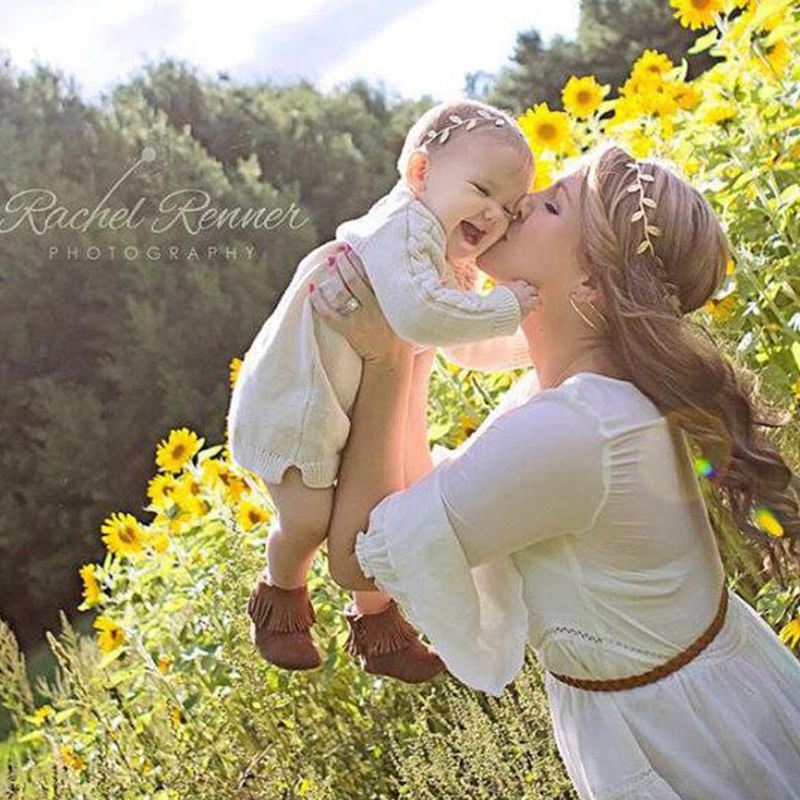 Băng Đô Co Giãn Hình Cành Lá Màu Vàng Dùng Làm Phụ Kiện Chụp Ảnh Cho Mẹ Và Bé