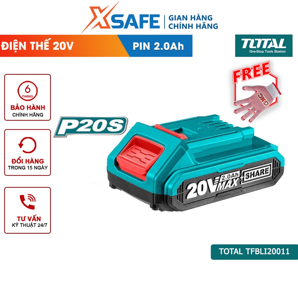 Pin Lithium Ion P20S TOTAL TFBLI20011 20V/2.0Ah dùng cho dòng E20 và P20S, có đèn LED báo pin - xsafe