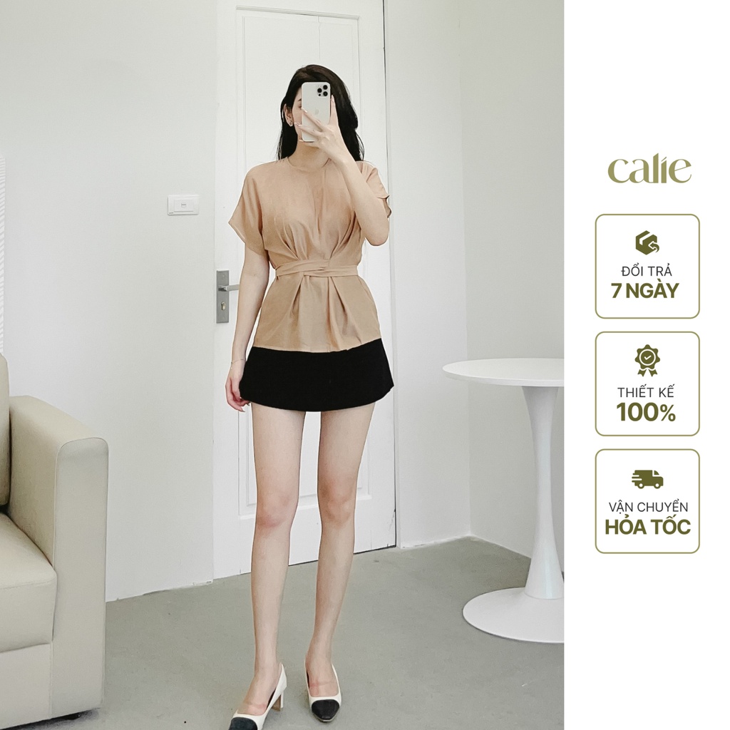 Áo sơ mi nữ tay chờm buộc nơ cách điệu trẻ trung Calie AC096