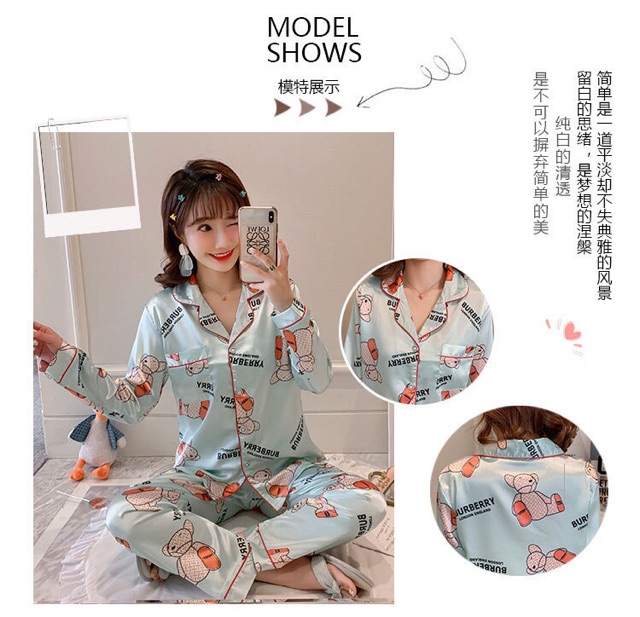 Bộ pijama nữ dài tay thu đông chất liệu lụa băng mềm mịn