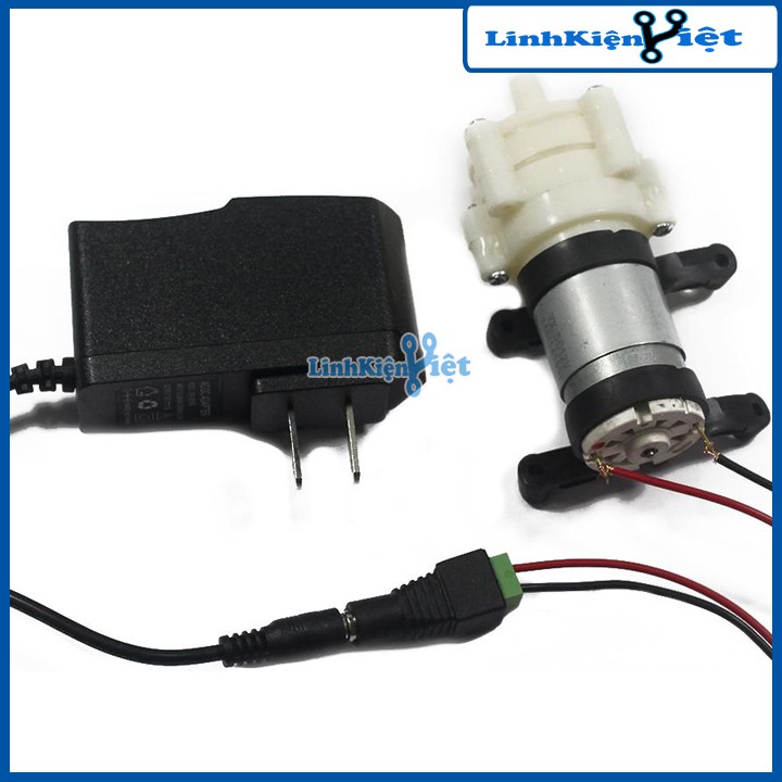 Combo Máy Bơm Nước RS385 12V + Nguồn 12V-1A + 01 Jack Nối Nguồn Cái, 02 Đoạn Dây Điện Đỏ Đen