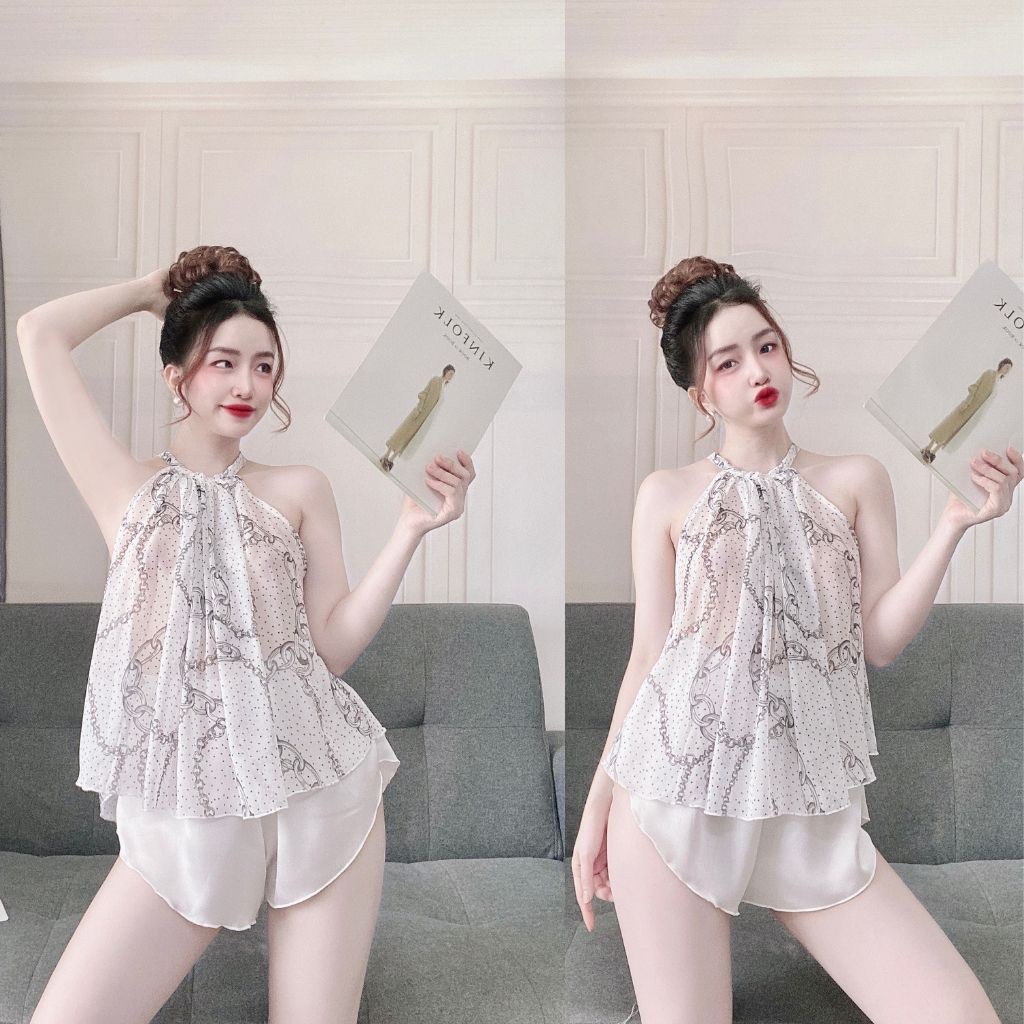 Đồ ngủ nữ❣️FREE SHIP❣️Đồ ngủ sexy lụa Chiffon phối Satin cao cấp mềm mại xinh xắn &lt;72KG