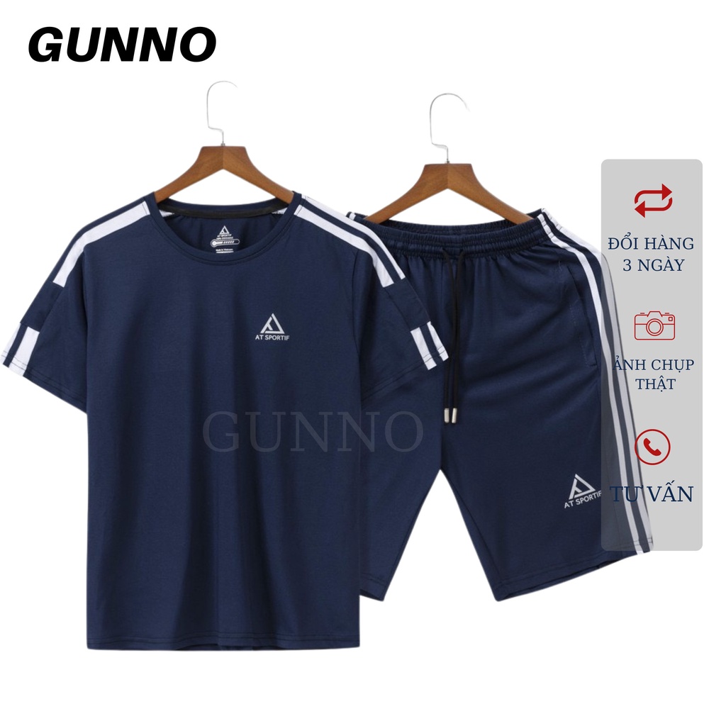 Bộ Thể Thao Nam GUNNO vải cá sấu thoáng mát co giãn năng động thời trang mẫu viền tay