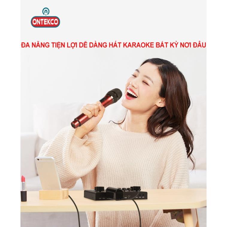 Bộ micro không dây ONTEKCO MU02 pin sạc, hát karaoke gia đình chuyên nghiệp, Bảo hành 12 tháng