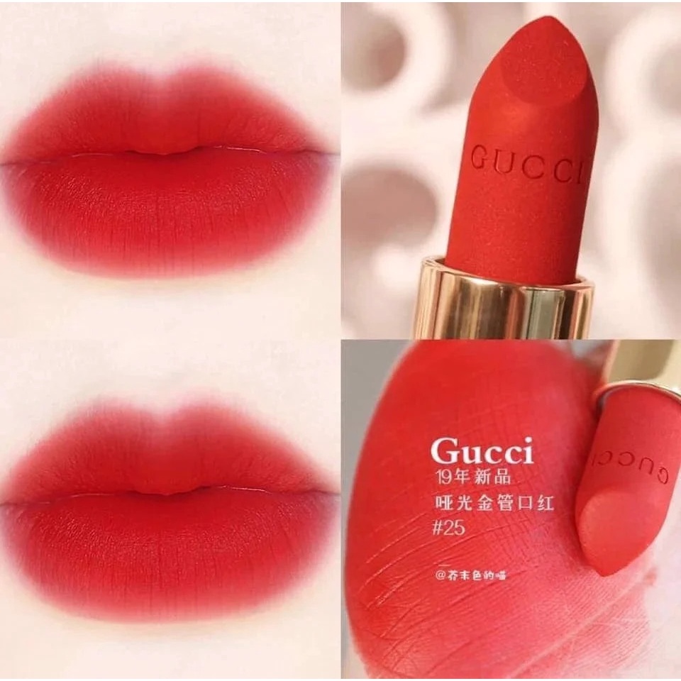 Mới về - Son GUCI 25 Goldie Red Matte ❤ Màu Đỏ Thuần nữ tính