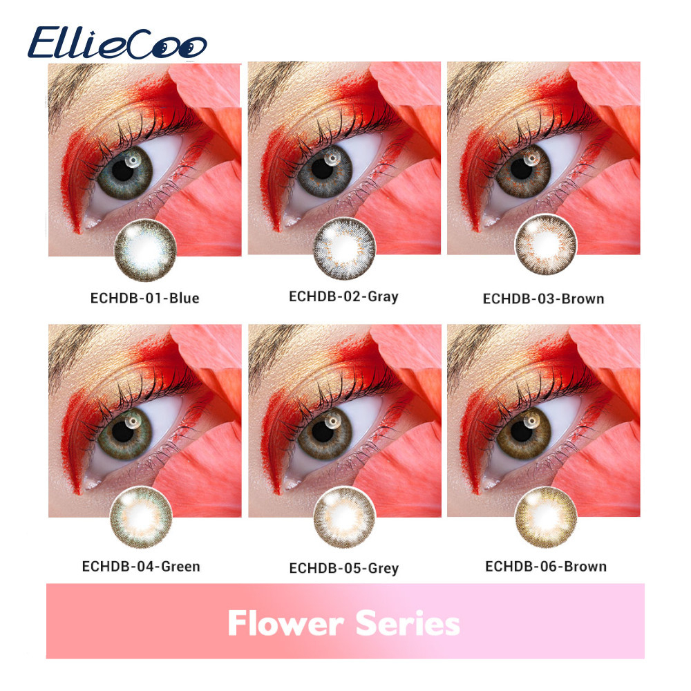 Kính Áp Tròng Elliecoo 300 Độ Cận 14.5mm Dòng Flower Màu Xám/Nâu/Xanh Dương/Xanh Lá Sử Dụng Nửa Năm