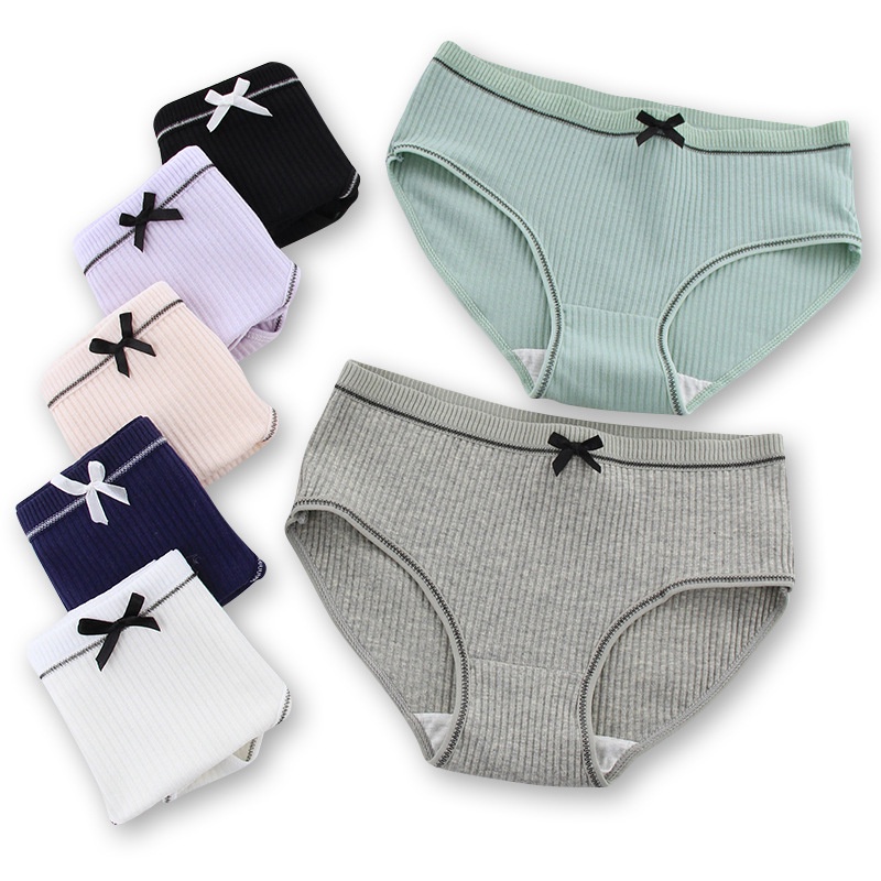 COMBO5 Quần lót nữ cotton gân tăm viền đen điệu đà phối viền đen đính nơ xinh BIKINI chip kháng khuẩn thoáng mát LOTNU01