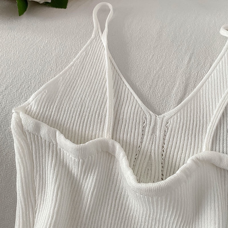 Áo Dệt Kim Sát Nách Cổ Chữ V Quyến Rũ Thời Trang Hè Cho Nữ