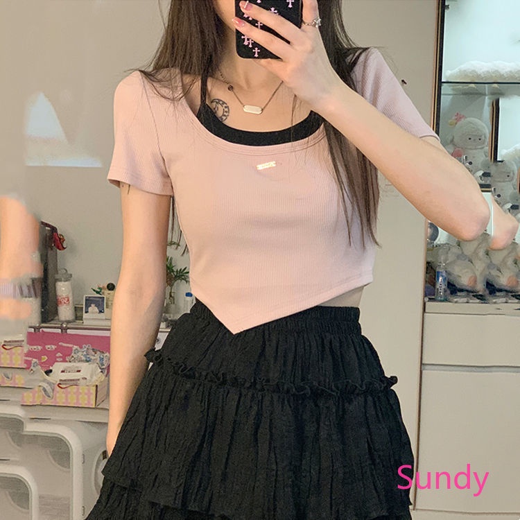 Áo Hai Dây Màu Khối Thời Trang Mùa Hè Cho Nữ