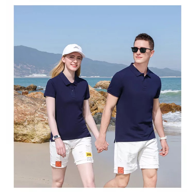 Áo Thun Có Cổ Polo Cá Sấu 4 Chiều Andromeda Ngắn Tay Màu Xanh Đen Đồng Phục Dùng Chung Cho Nam Và Nữ