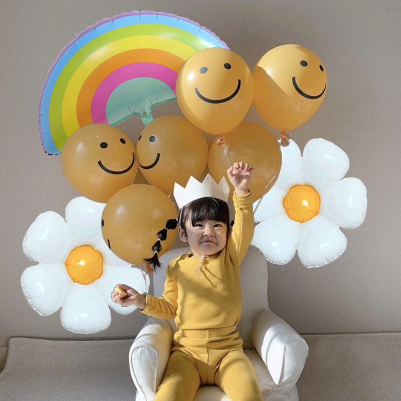 Bộ 9 Bong Bóng Lá Nhôm Hình Hoa Hướng Dương Mặt Cười Dùng Trang Trí Tiệc Cưới/Sinh Nhật