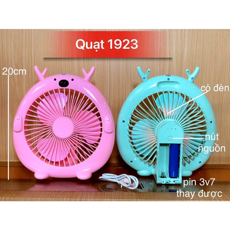 Quạt Sạc Tích Điện Để Bàn Có Đèn Hình Thú Dễ Thương