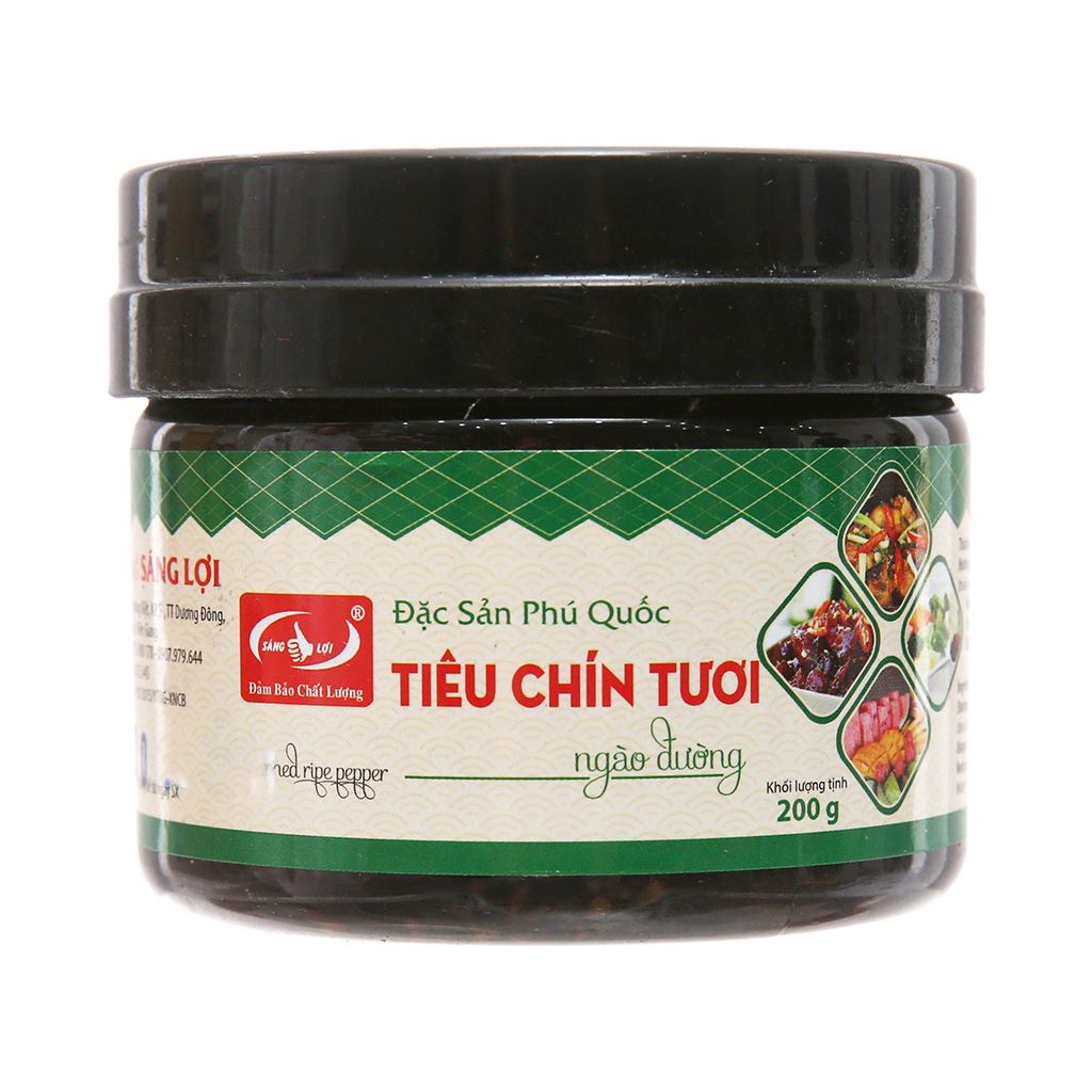 Tiêu chín tươi ngào đường Phú Quốc SÁNG LỢI - hũ nắp đen (mẫu mới) - đặc sản Phú Quốc