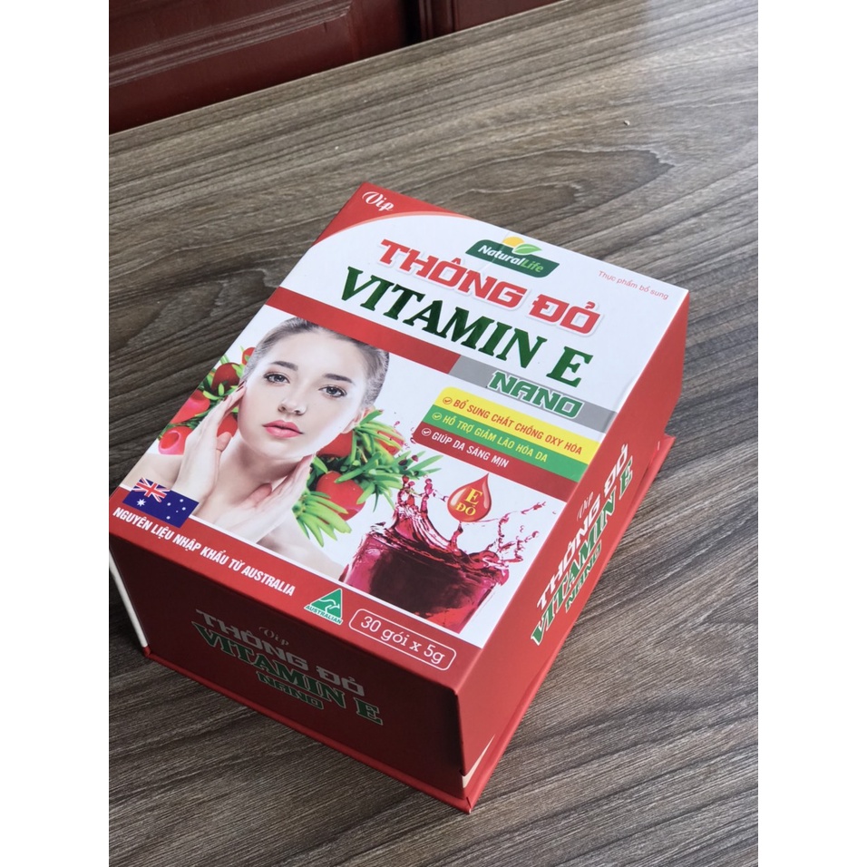 Thông đỏ Vitamin E Nano - Vitamin E đỏ - giúp làm đẹp da ,giảm thâm nám (Hộp 30 gói )