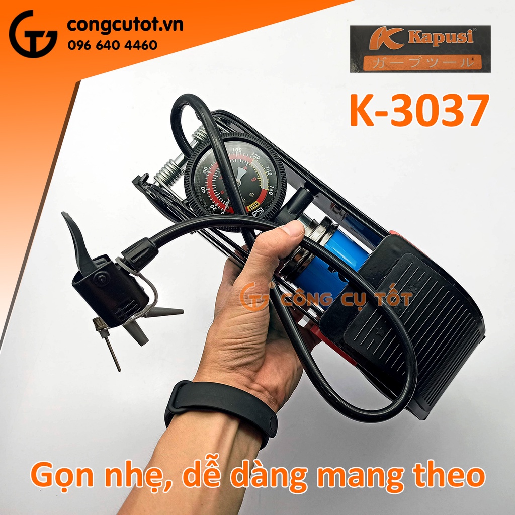 Bơm xe đạp chân 1 ống pitong 160cc áp 160psi 11.4 cân hơi KAPUSI K-3037