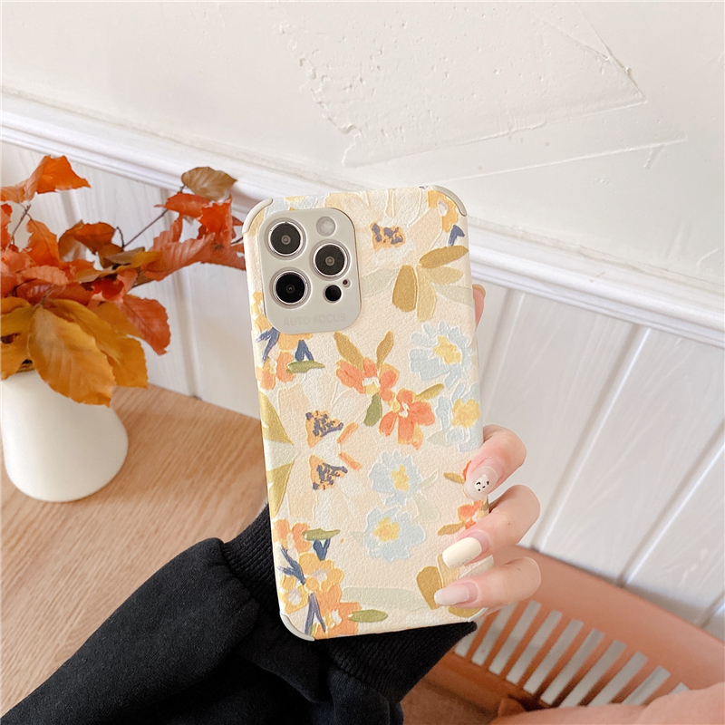 iPhone 12 Pro Max Silk Pattern Oil Painting Style Flowers Soft Case Mobile Phone Cover Accessories Gadgets iPhone 11 Pro Max Xs Max SE 2020 12 Mini XR 7 8 Plus Cases Covers Silicon Colorful Apple Case