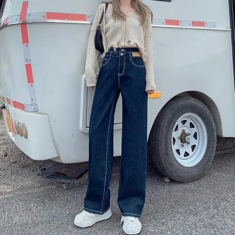 Quần Jeans Đen Dài Ống Rộng Lưng Cao 2022 Thời Trang Cho Nữ