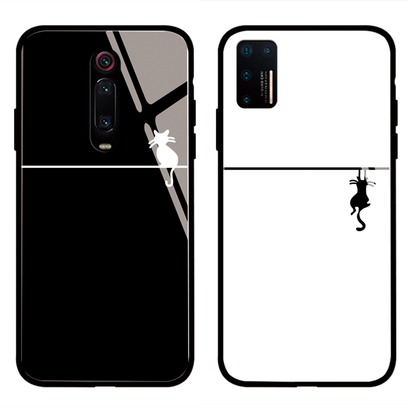 ốp Oneplus 7 Pro 6 Case Luxury Cartoon Cat shadow Hard Tempered Glass soft Silicone Cover ốp Oneplus 7T Pro one plus 1+ 6 Protection Phone casing bao da