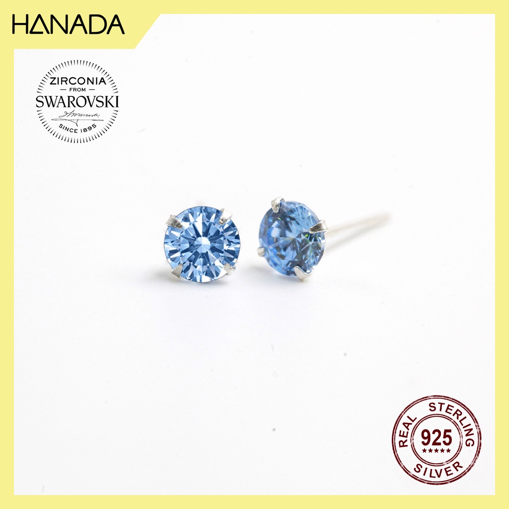 Bông Tai Bạc 925 Cao Cấp Một Đá 4 5mm Swarovski Hanada Khuyên Tai Đá Siêu Sáng Không Đục Khồng Mờ