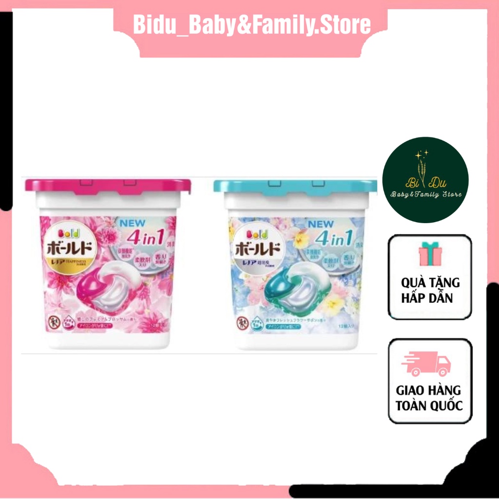 Viên Giặt Quần Áo Gel Ball Bold 3D Viên Giặt Xả Nhật Bản 4in1 Hộp 12 Viên Đánh Bay Vết Bẩn Cứng Đầu