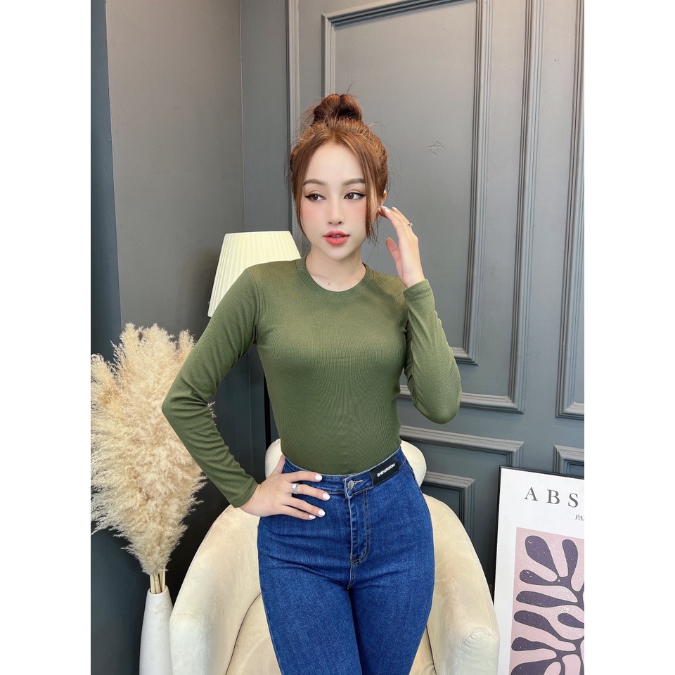 Áo thun tay dài nữ CRAZYTEEN thun mịn co giãn tốt AT0197