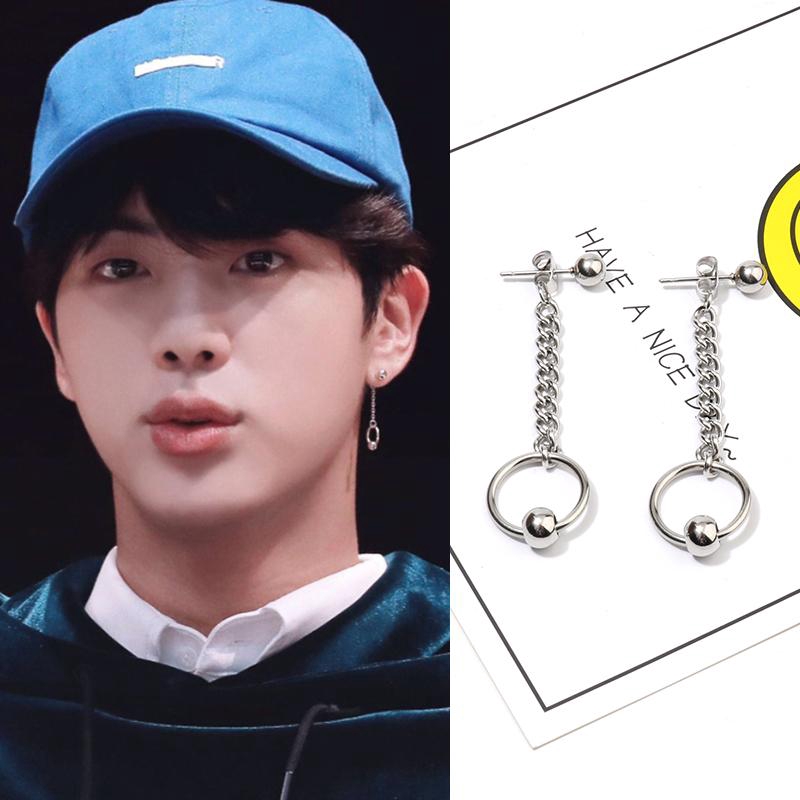 Khuyên tai nam - khuyên nam BTS - bông tai unisex JIN BTS sợi mắt xích mix vòng tròn nhỏ