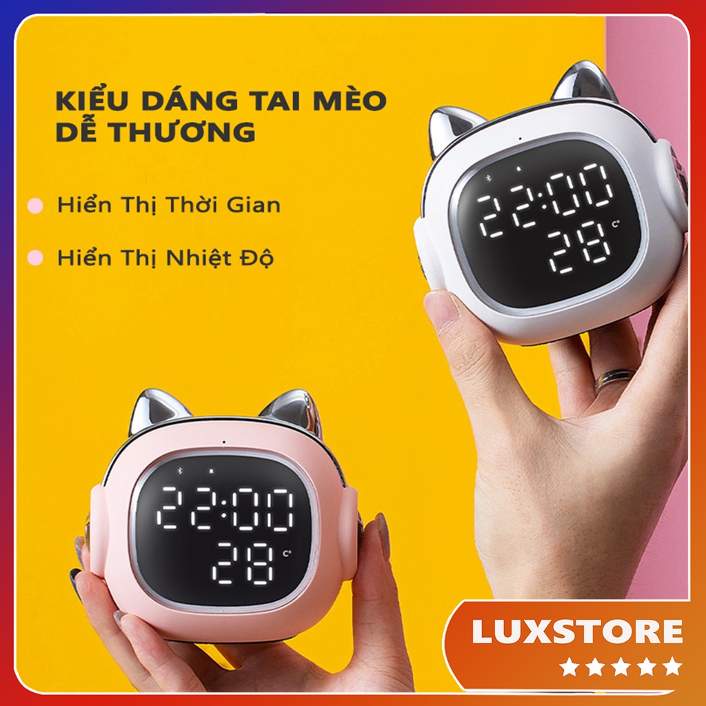 ĐỒNG HỒ BÁO THỨC, ĐỒNG HỒ ĐỂ BÀN MÈO ÂM NHẠC KIÊM LOA BLUETOOTH – LUXSTORE