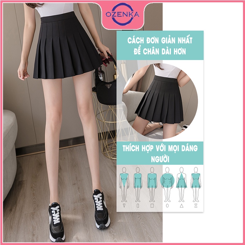 Chân váy ngắn xếp ly tennis OZENKA , chân váy cạp cao kèm quần trong tuyết mưa đen ghi be mặc đi học đi chơi đi làm | BigBuy360 - bigbuy360.vn