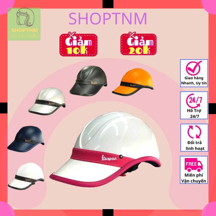 ▲Nón bảo hiểm lưỡi trai VESPA viền da cao cấp, nhiều màu. Mũ bảo hiểm thể thao kết cho nam nữ, khoét lổ buộc tóc.