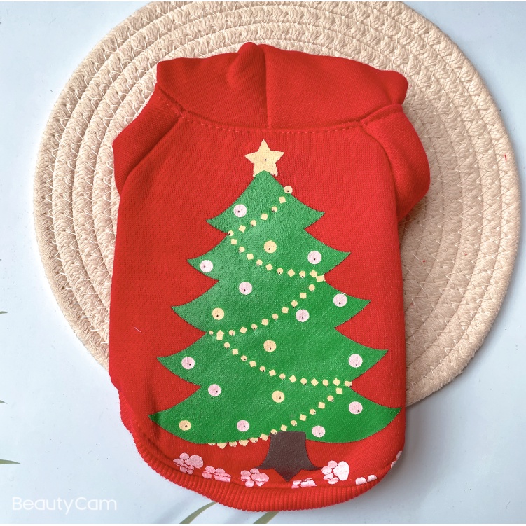 [27Pets} Áo Hoodie Hình Cây Thông Giáng Sinh Cho Thú Cưng Có Đèn LED Mới