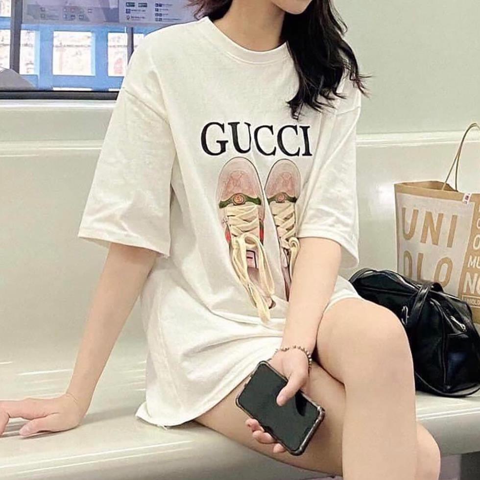 Áo thun tay lỡ form rộng 3158 unisex - T shirt Gucci dây giày, áo phông nam nữ cotton oversize ⚡