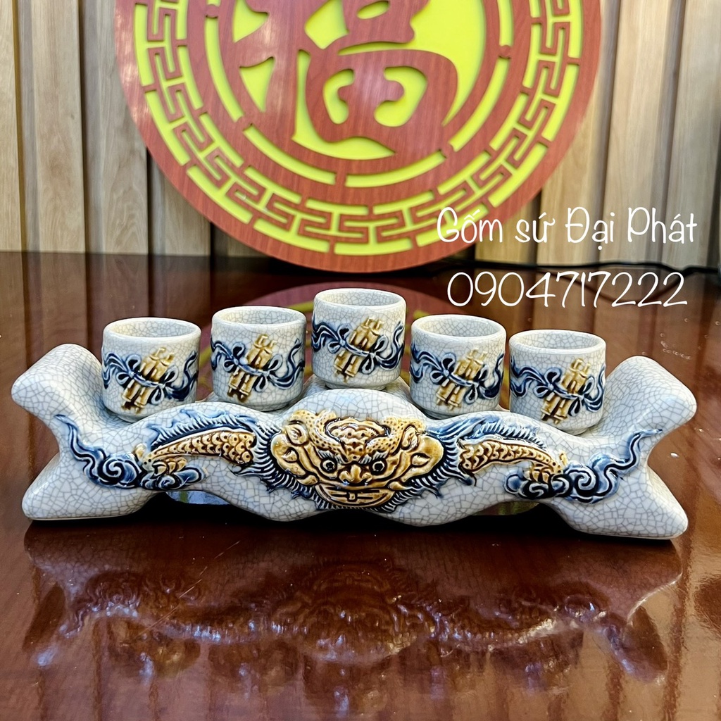 Bộ Đồ Thờ Men Rạn Đắp Nổi Rồng Tinh Xảo/ Hàng Kỹ/ Đồ Thờ Bát Tràng Chính Hãng