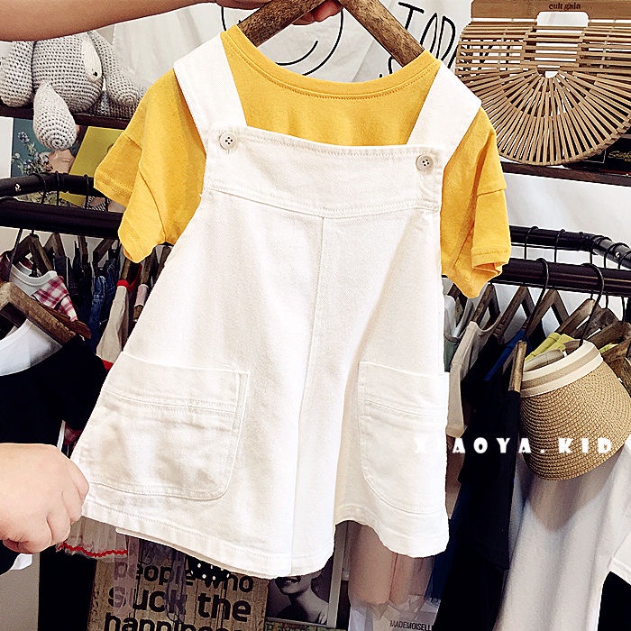 Quần yếm denim có túi lớn phong cách hè thời trang Hàn Quốc cho bé gái