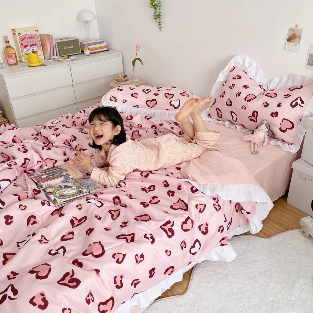 Bộ chăn ga gối Cotton Đũi Bèo M2T bedding chăn ga Hàn Quốc miễn phí bo chun drap ga giường