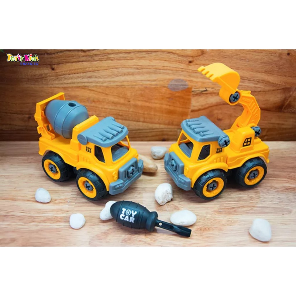 ( SIZE 8CM ) BỘ 4 XE CÔNG TRÌNH TỰ LẮP RÁP BẰNG TÔ VÍT VÀ ỐC VÍT - ĐỒ CHƠI GIÁO DỤC