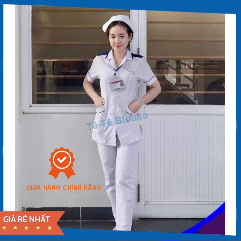 Bộ quần áo Blouse NAM NỮ có viền xanh cho sinh viên, thực tập sinh - áo điều dưỡng, y tá có cầu vai xanh