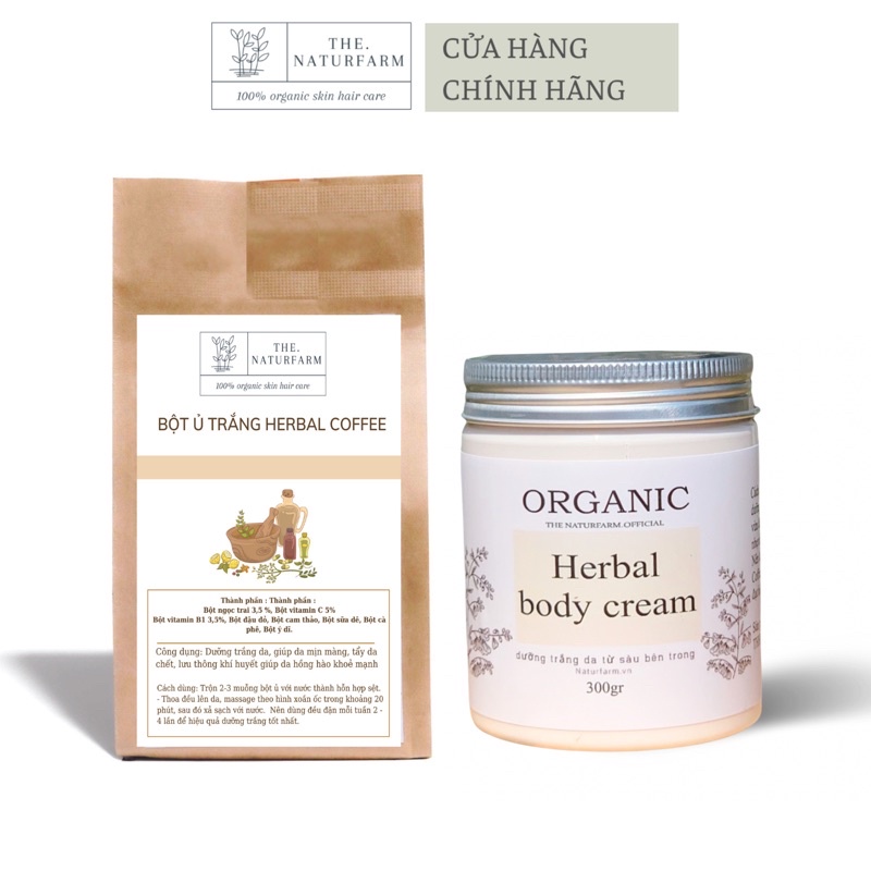 [ BỘ ĐÔI SIÊU TRẮNG ] Kem body herbal natural 300GR & Bột ủ trắng Herbal coffee 250gr
