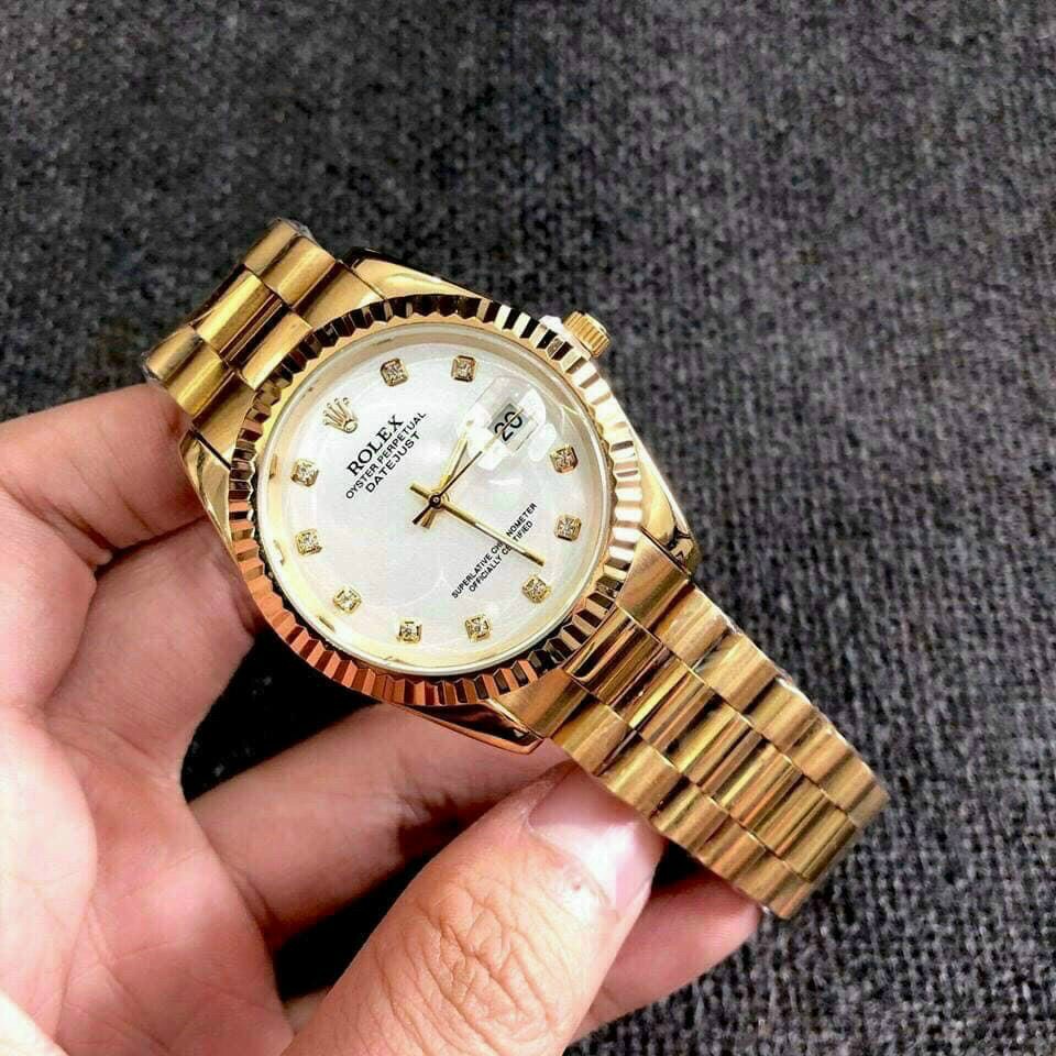 Đồng hồ thời trang nữ Rolex đeo tay dây thép không gỉ đính đá sang trọng dây kim loại mạ vàng chống nước chống xước | BigBuy360 - bigbuy360.vn