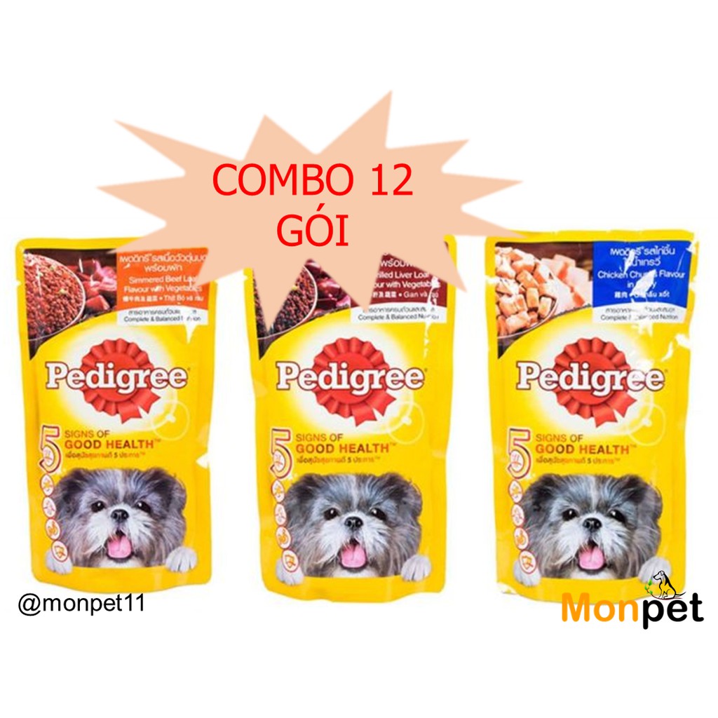 Combo 12 gói pate Sốt thịt cho chó lớn trưởng thành Pedigree 130g