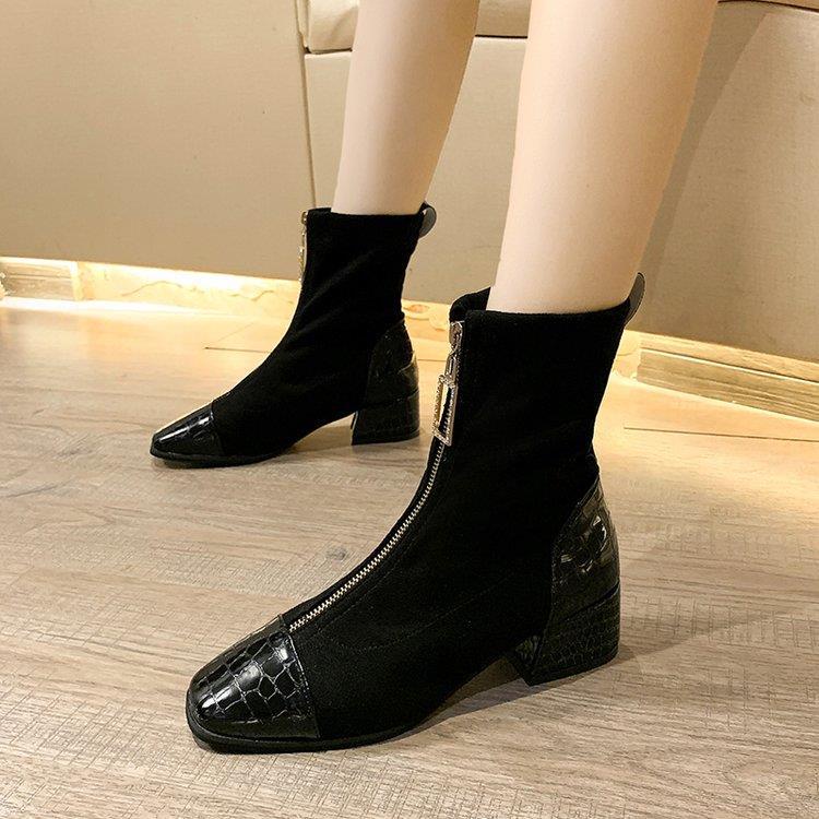 Giày Bốt Martin Co Giãn Phối Khóa Kéo Trước Thời Trang Cho Nữ