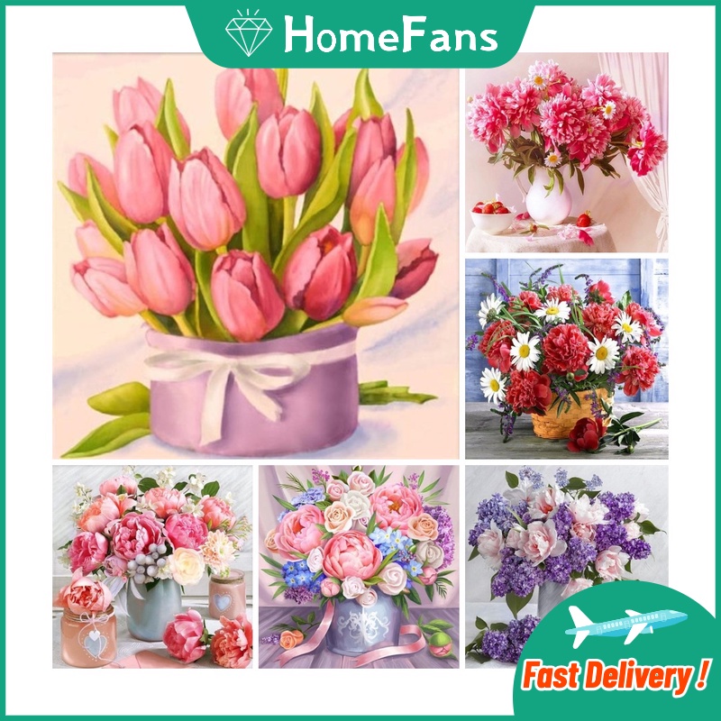 Bộ Tranh Đính Đá 5D Tự Làm 30x30cm / 40x40cm / 50x50cm Hình Hoa Hồng Và Hoa Tulip Trang Trí Nhà Cửa