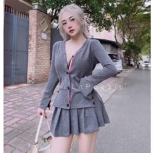 SET VÁY LEN TĂM PHỐI DÂY SỌC CỔ TIM SIÊU HOT