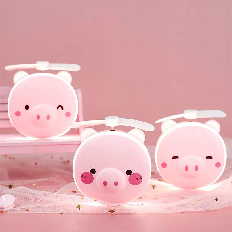 Quạt Hình Heo Con Kèm Gương Trang Điểm Tích Điện MINI Cầm Tay Nhỏ Gọn Siêu Xinh, Dễ Thương, Đáng Yêu