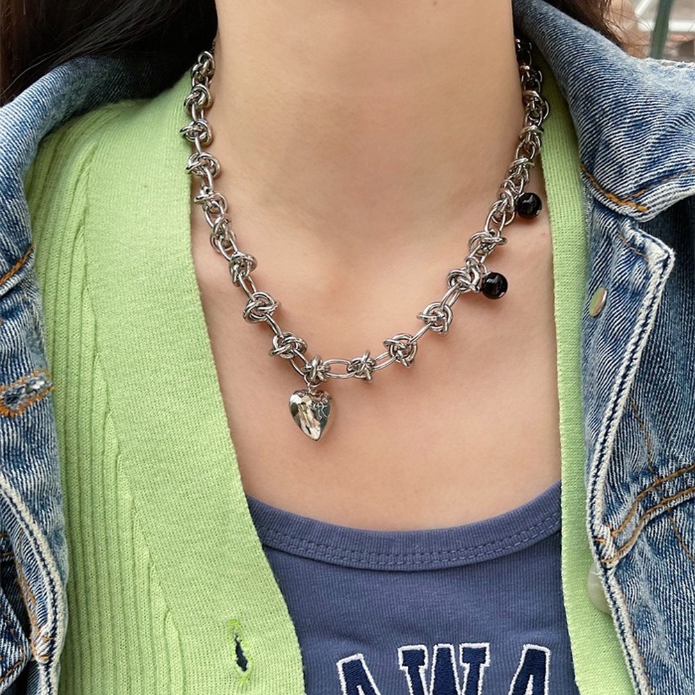Vòng cổ Bạc Mặt Trái Tim Và Vòng Tay Khắc Chữ Đơn Giản Thời Trang