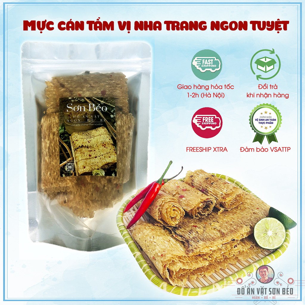 Mực cán tẩm vị Nha Trang 100g loại 1, thơm ngon - đậm đà | Ăn vặt Sơn Béo