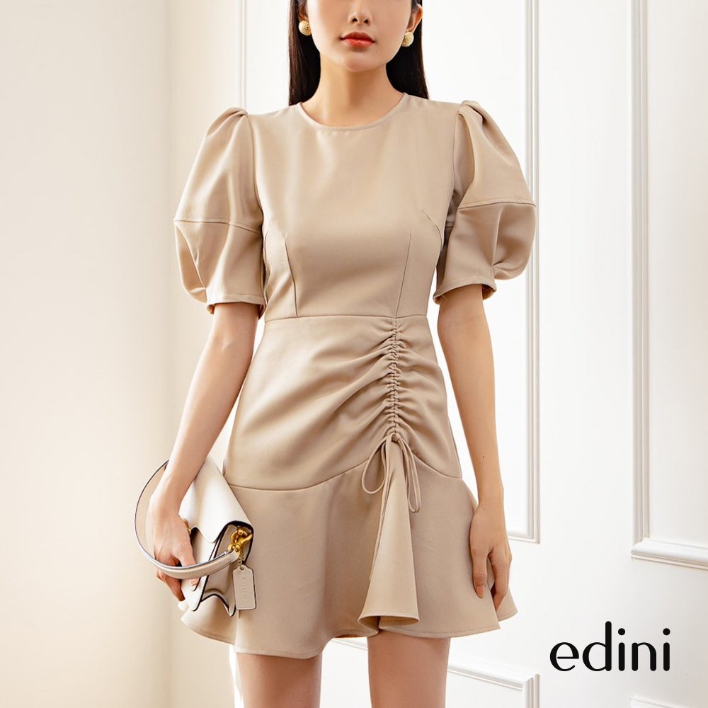 Đầm Dự Tiệc Rút Dây Tay Phồng EDINI - D1468