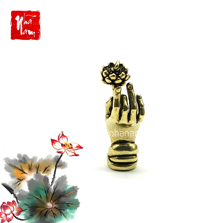 Tượng đồng phong thủy niêm hoa vi tiếu tay phật hoa sen trang trí vật phẩm phong thủy