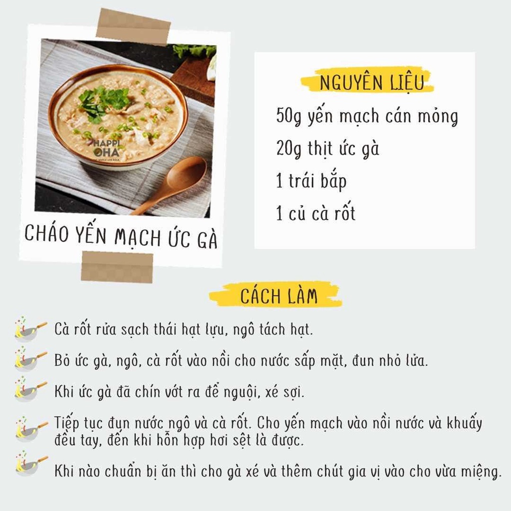 Yến Mạch HAPPI OHA giảm cân Cán Dẹt 200g - Yourshop Nguyên Chất - Giữ lại được nhiều vi chất