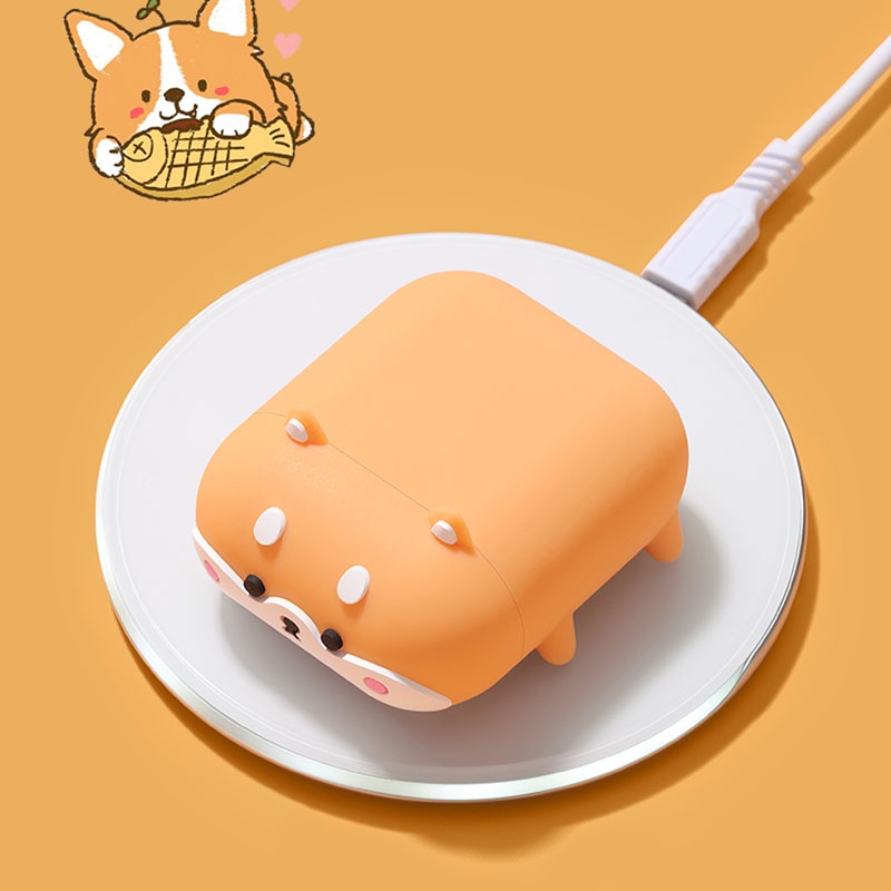 Vỏ bảo vệ hộp sạc tai nghe thích hợp cho Airpods 3 2 1 Pro Pro 3 bằng silicon hình chú chó corgi hoạt hình 3D dễ thương